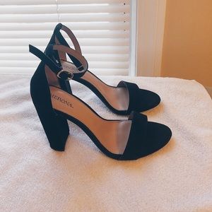 Black Suede Block Heel Pumps